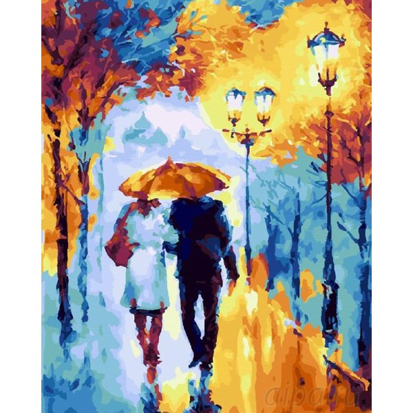 Картина влюбленная пара под зонтом