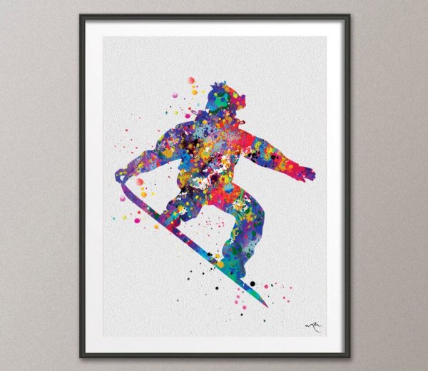 Сноубордист акварель