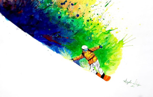 Сноуборд акварель