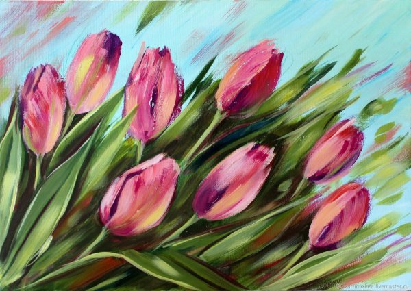 Букет тюльпанов живопись