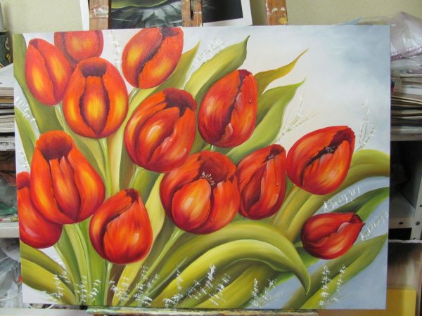 Тюльпаны гуашью