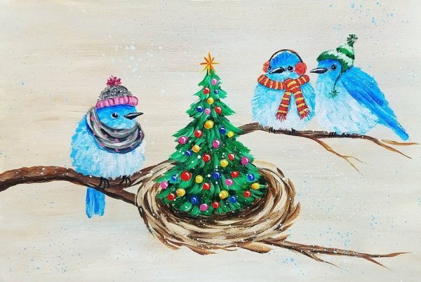 Рисунки акрилом новый год