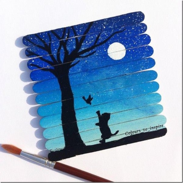 Рисунки красками на бумаге