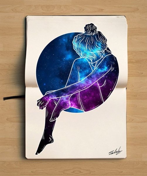 Рисунки в скетчбуке космос