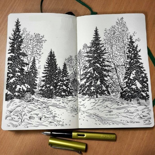 Пейзажи для скетчбука карандашом