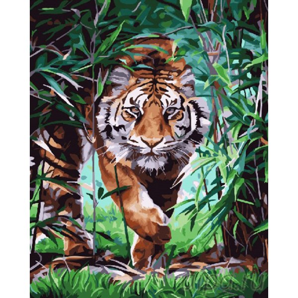 Алмазная. Мозаика 20х20 тигр в джунглях ac20049