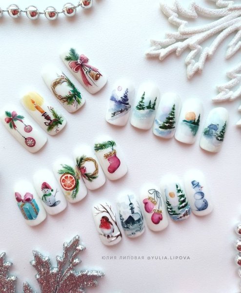 Новогодние рисунки на ногтях