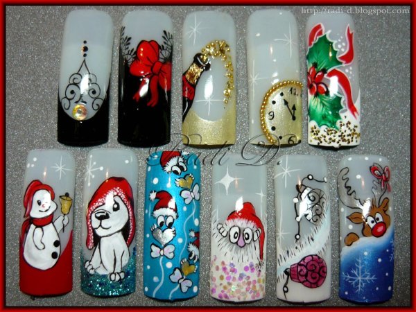 Новогодние дизайны на типсах