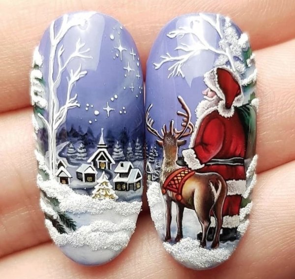 Новогодние рисунки на ногтях