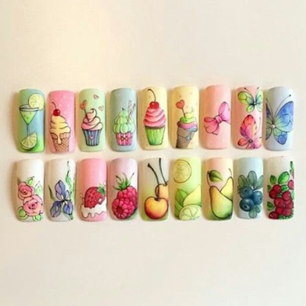 Роспись ногтей с фруктами