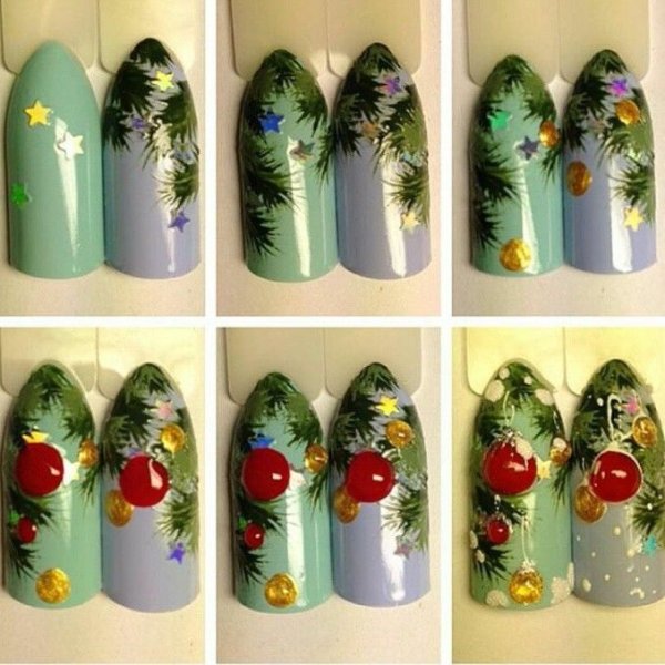 Новогодние ногти пошагово