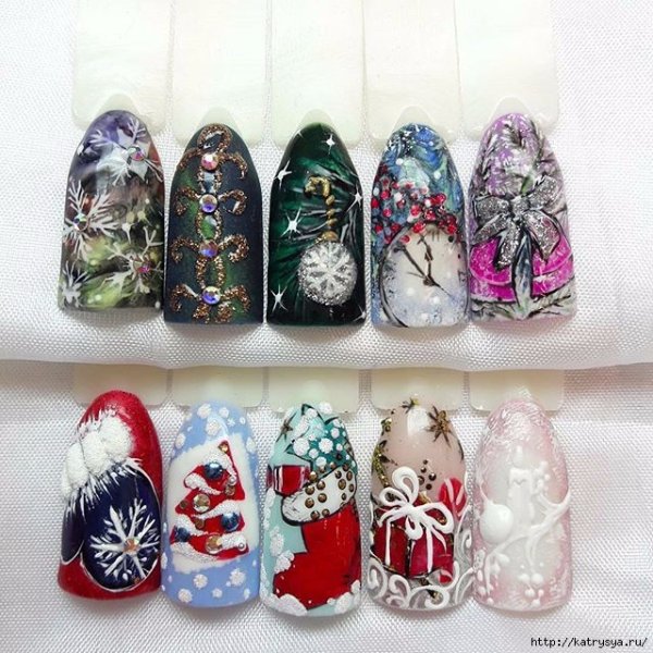 Новогодняя роспись ногтей