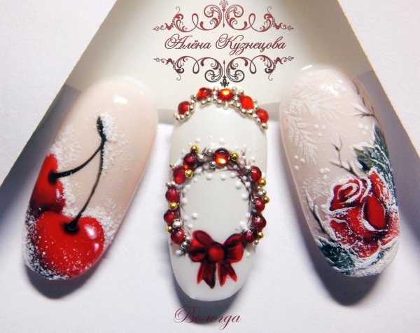 Лепка на ногтях новый год