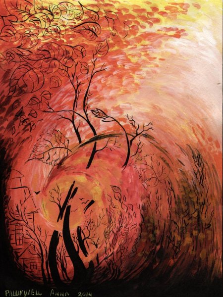 Костер осень живопись