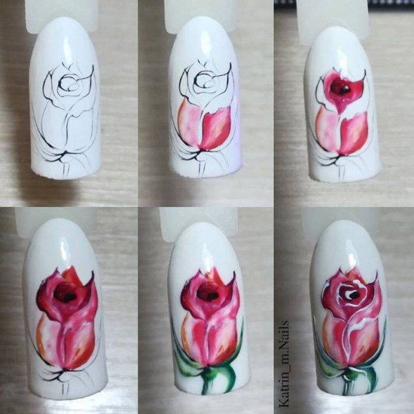 Рисование розочек на ногтях