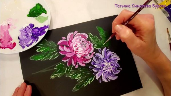 Как рисовать хризантемы акрилом