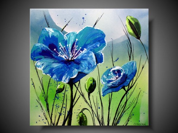 Цветы акриловыми красками на холсте