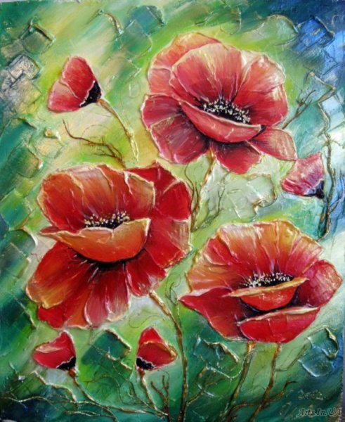 Маки мастихином акрил