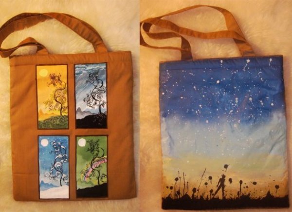 Рисование красками по ткани на сумке