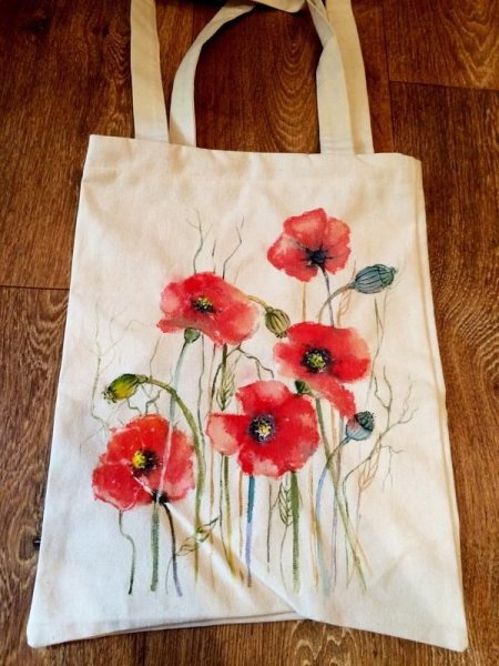 Маки на ткани акрилом