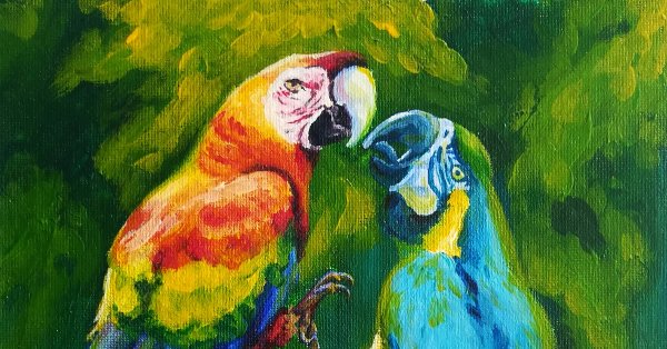 Акварельная живопись попугаи ара жако