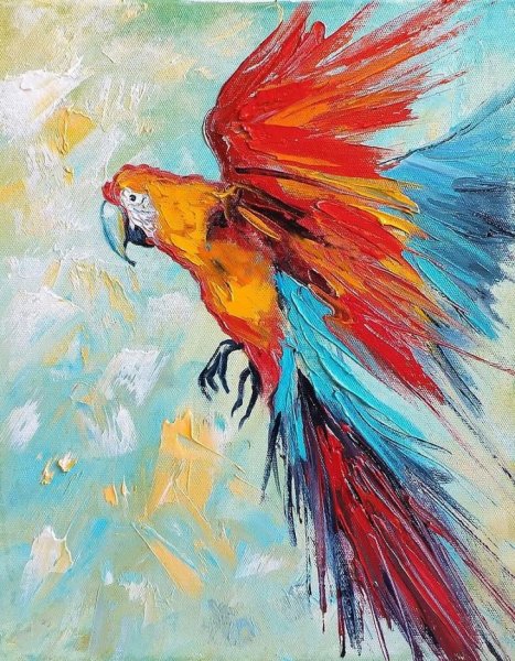 Попугай пастелью