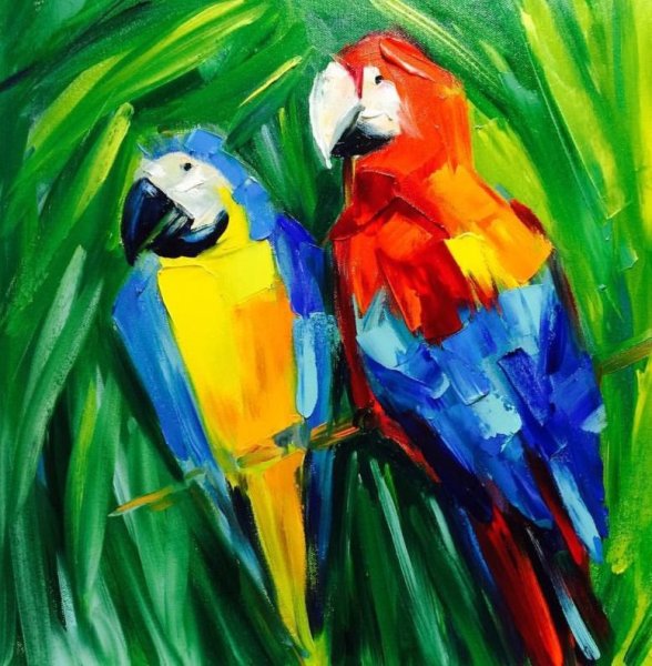 Попугай пастелью