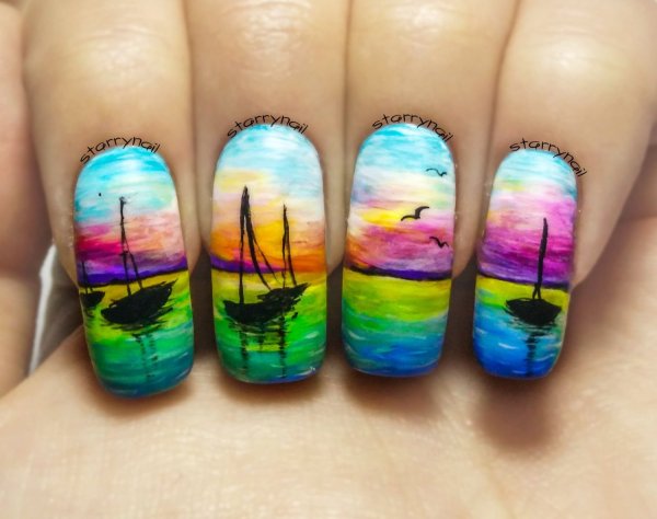 Летний пейзаж на ногтях