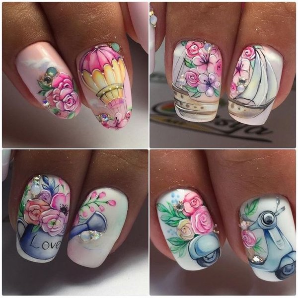 Летний маникюр с росписью