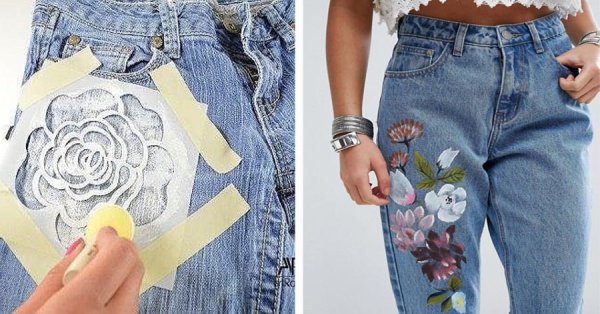 Рисование на джинсах акриловыми красками