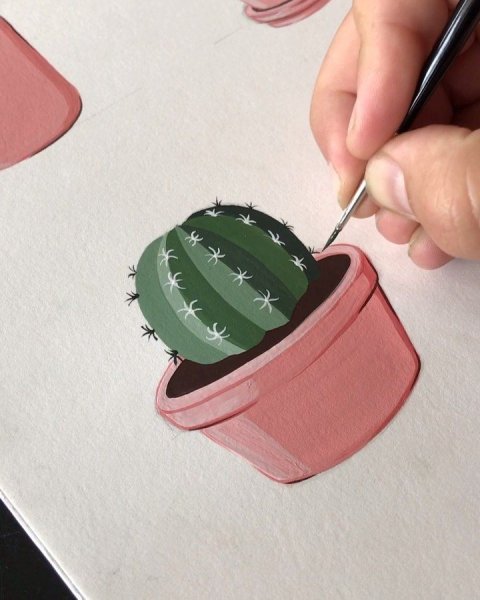 Кактус гуашью