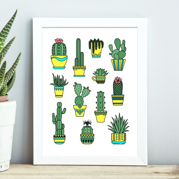 Рисуем кактусы на холсте