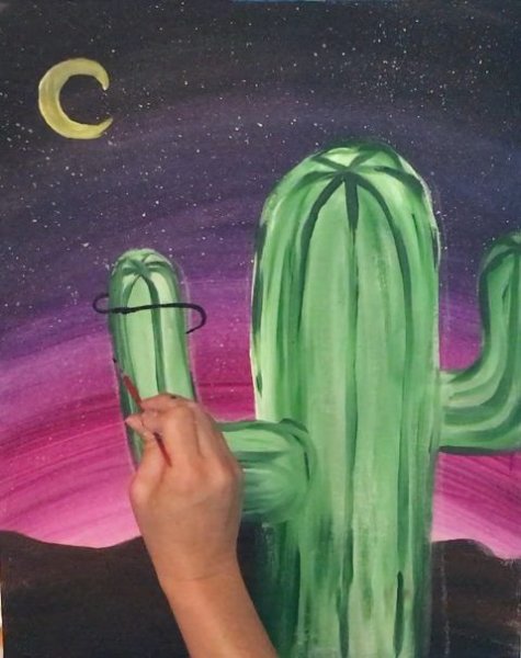 Кактус акрилом для начинающих