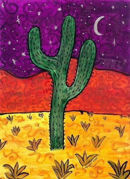 Мексиканские кактусы гуашь