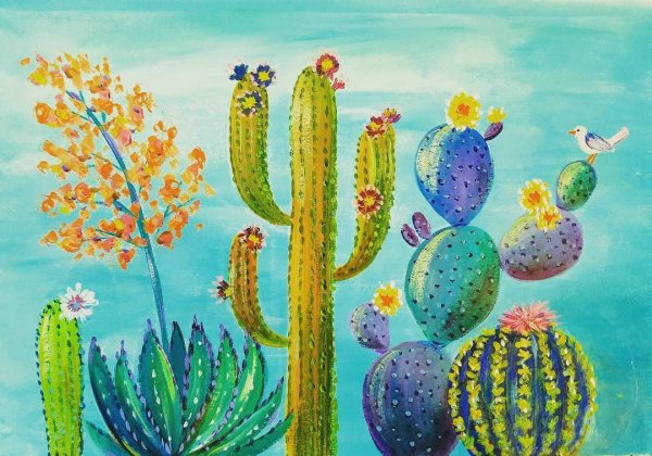 Кактус гуашью