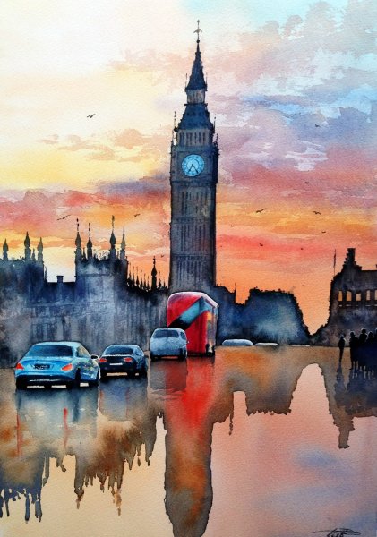 Биг-Бен Лондон акварель