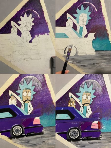 Рик и Морти в машине