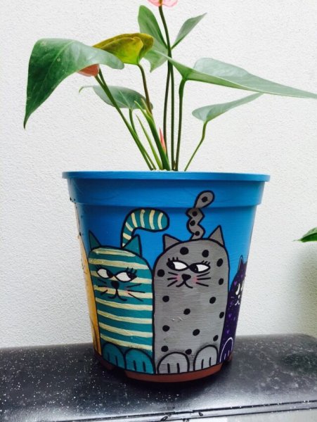Разукрашенные цветочные горшки