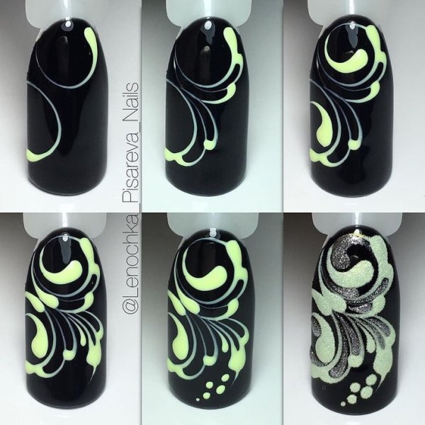 Объёмные вензеля на ногтях пошагово