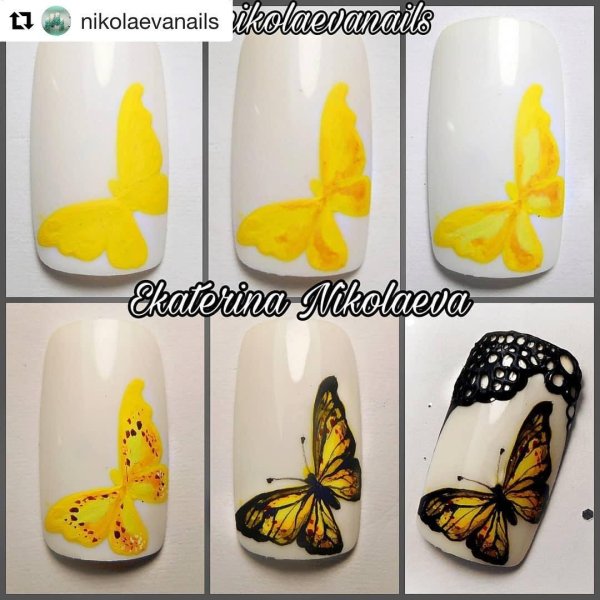 Рисуем бабочку на ногтях