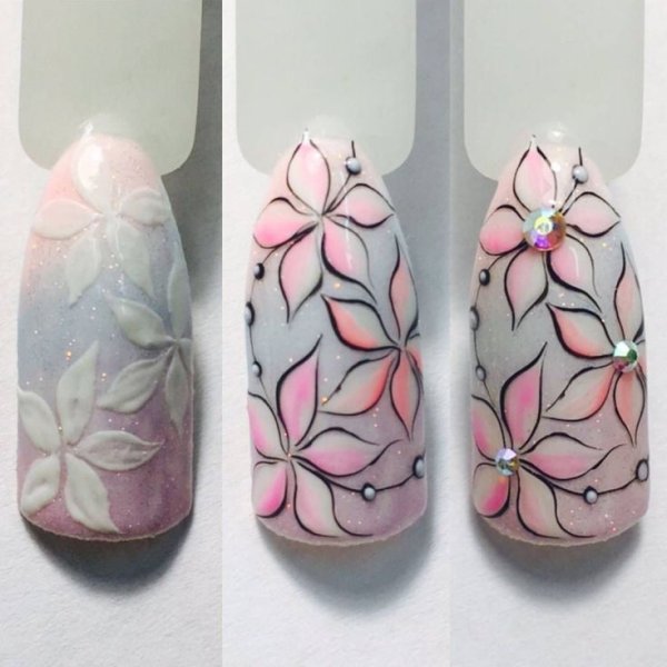 Легкие цветочки на ногтях