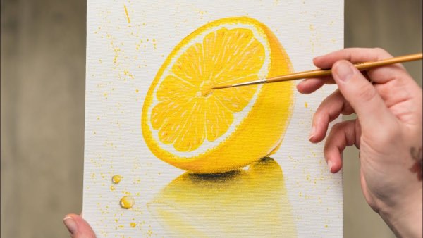 Лимон рисунок красками