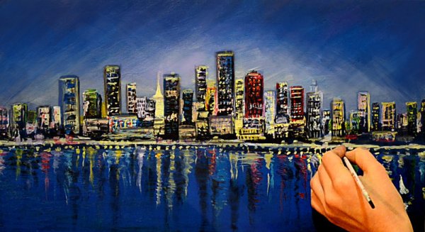 Ночной город акрилом