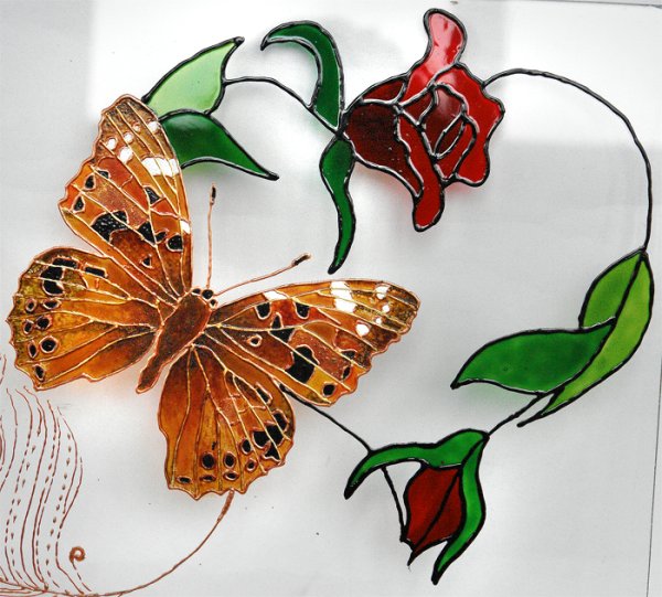 Бабочки витражная роспись