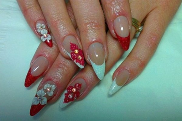 Акриловое наращивание ногтей новогодний