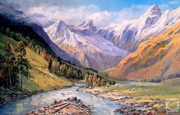 Горные пейзажи Кавказа живопись масло горные реки