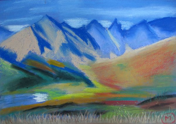 Горы масляной пастелью