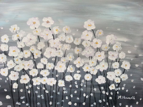 Белые цветы акрилом