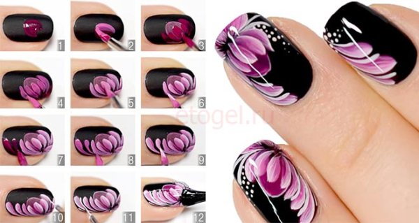 Рисунки на ногтях красками пошагово