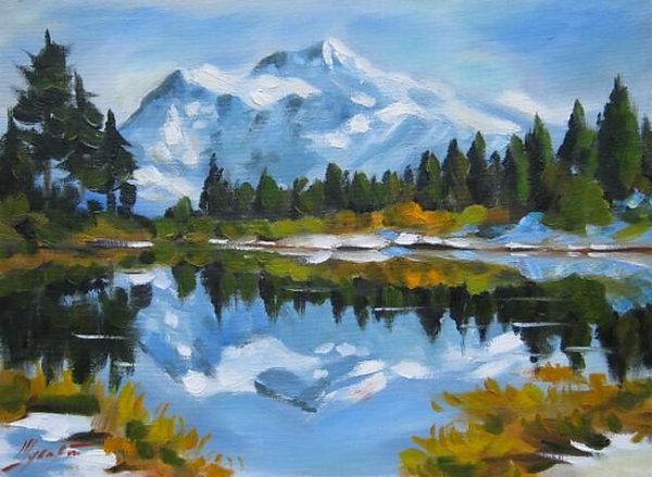 Картина маслом на холсте горное озеро